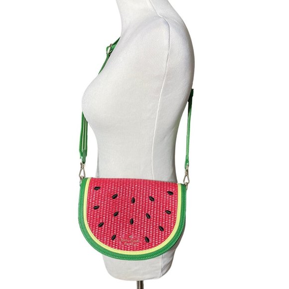 kate spade What A MelonLuna Crescent Straw Crossbody Watermelon Novelty NWT